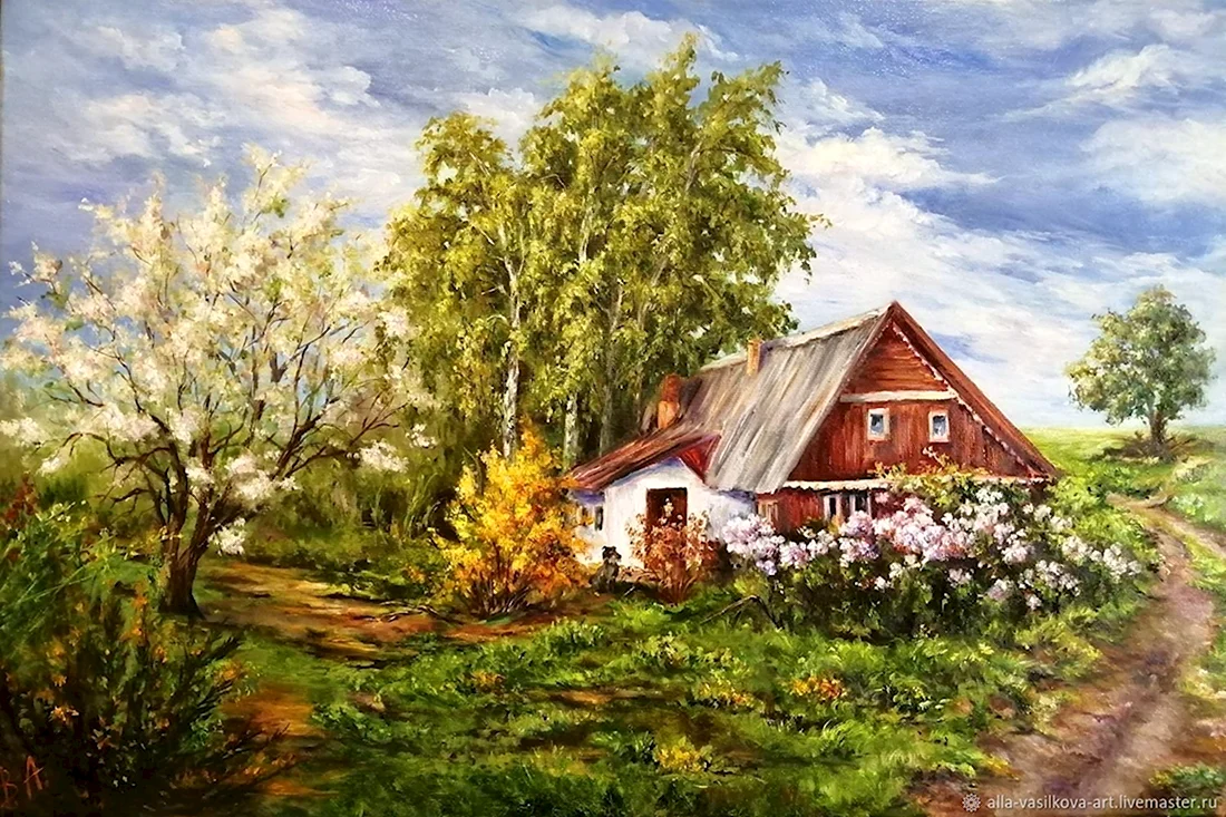 Пейзаж с деревенским домиком