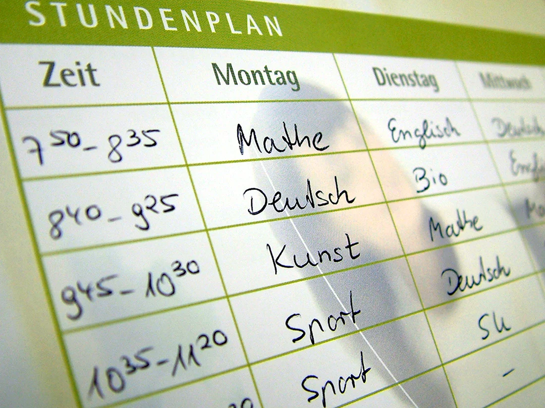 Расписание уроков на немецком языке