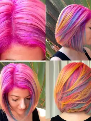 Разноцветное окрашивание на короткие волосы