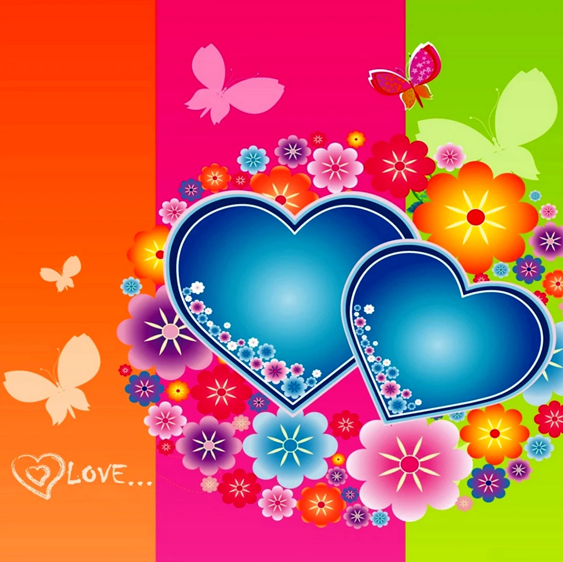 Разноцветные яркие сердечки для открытки