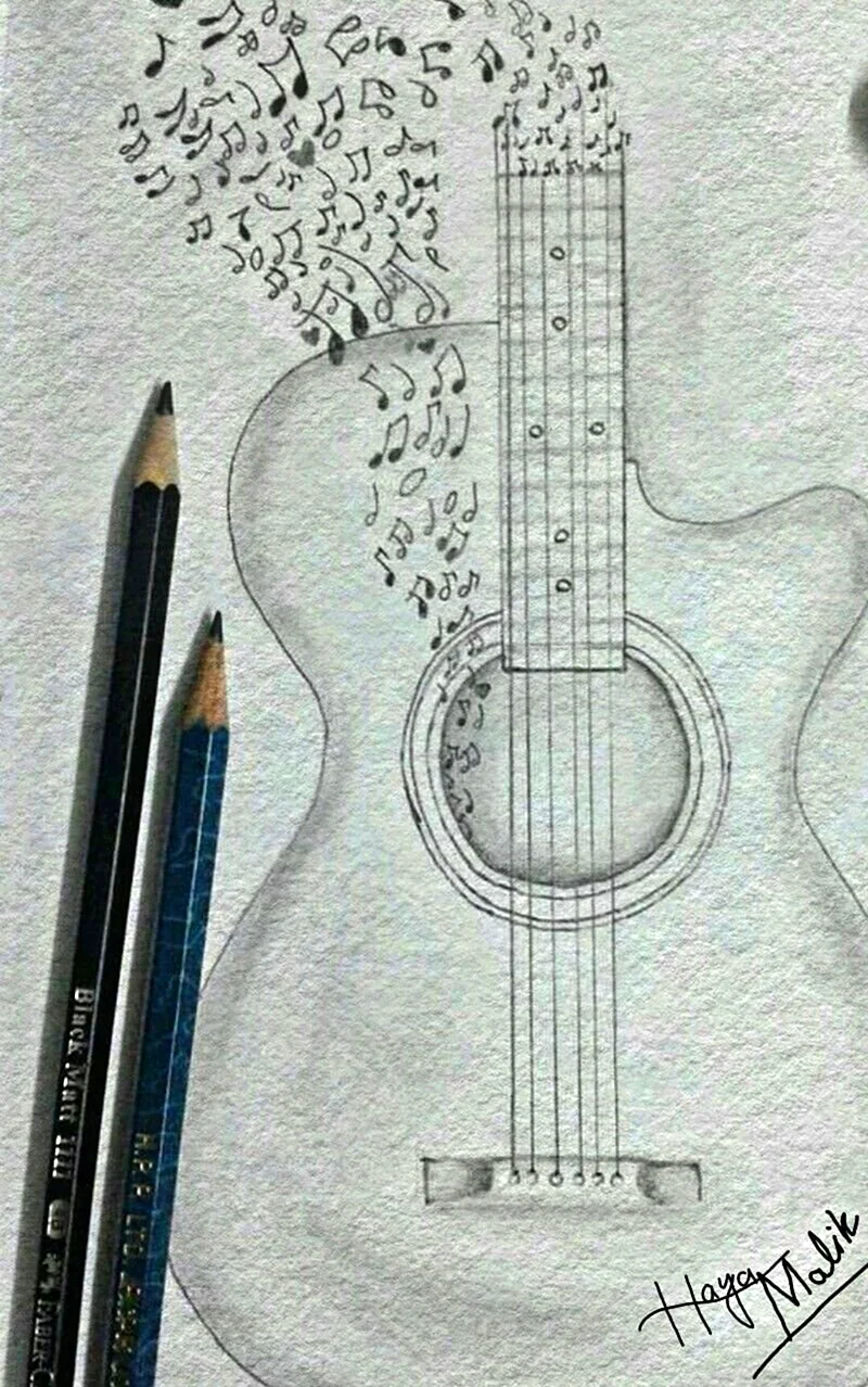 Рисунок гитары карандашом красивый