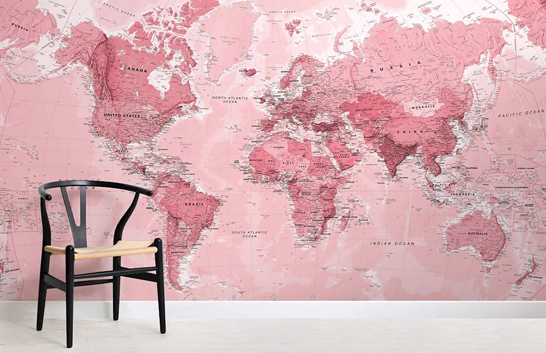 Розовая карта мира обои