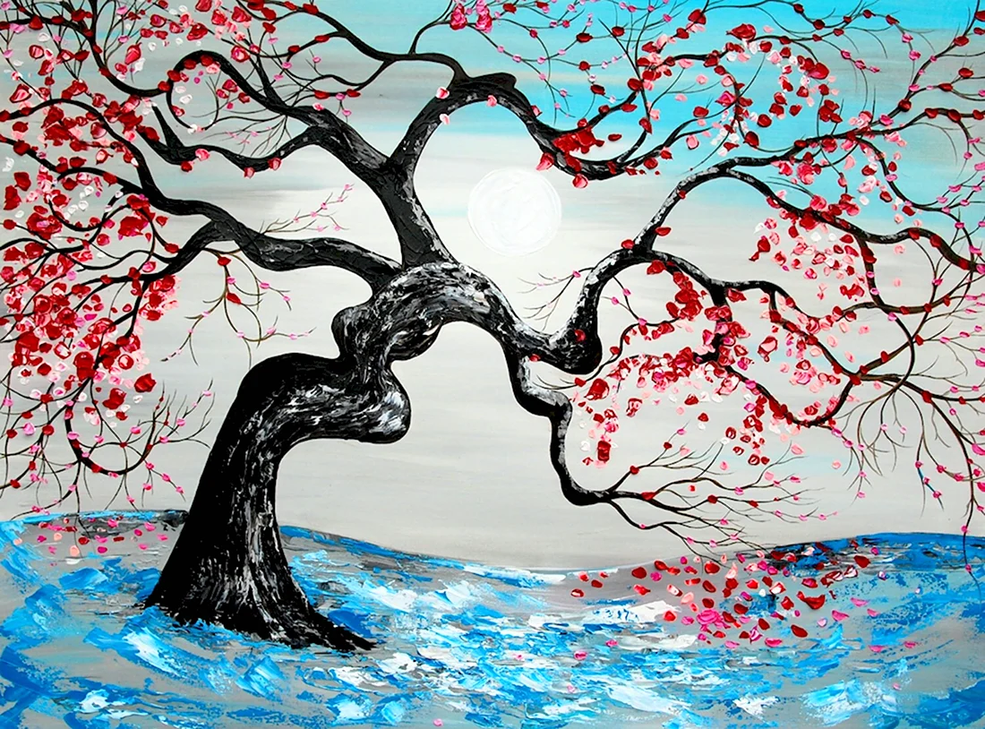 Сакура дерево нарисованное