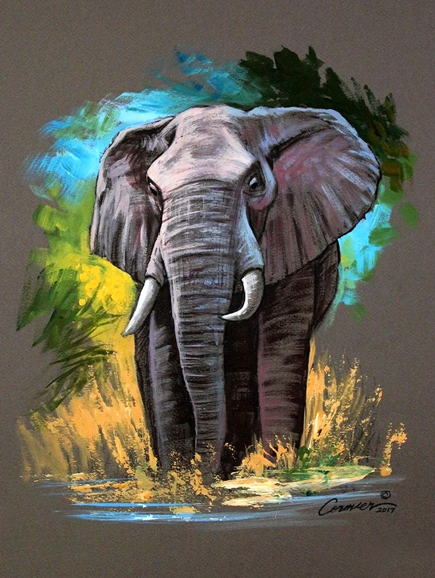Слон пастелью