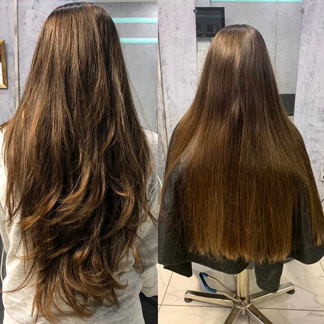 Стрижка Каскад на длинные волосы до и после