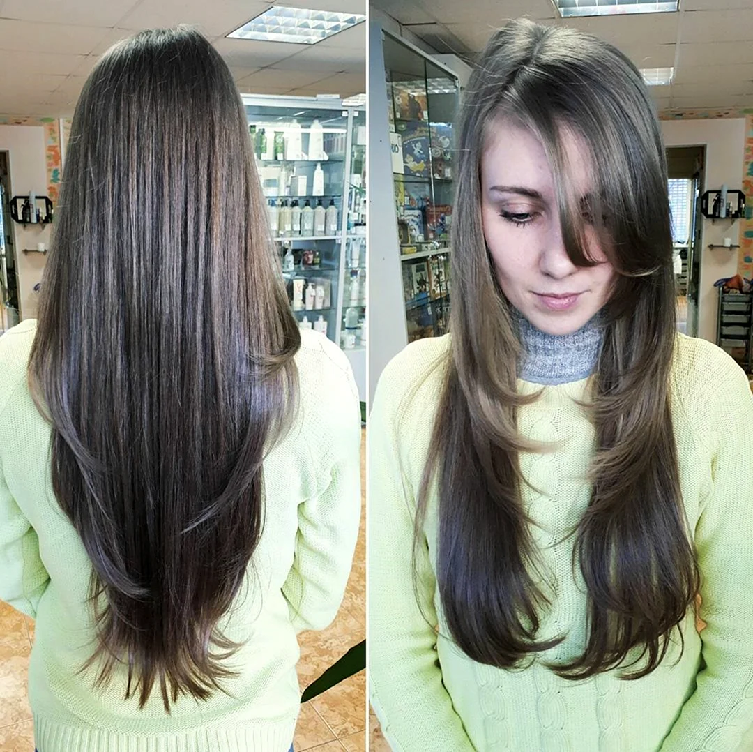 Стрижка лесенка до и после на длинные волосы