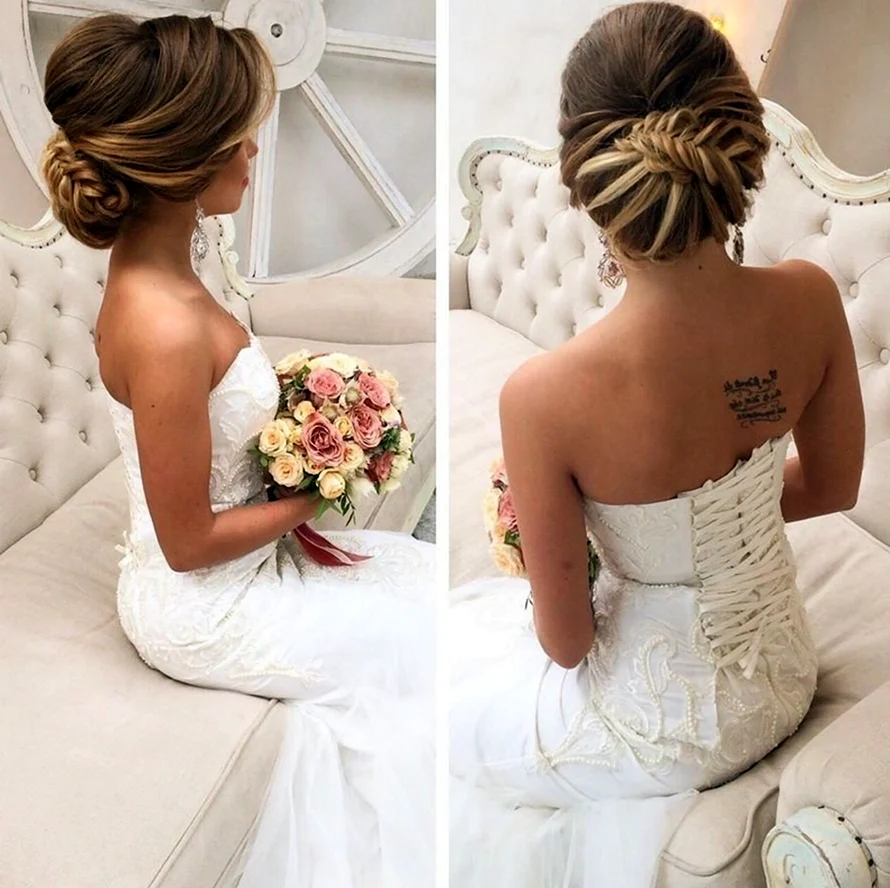 Свадебная прическа для платья с открытой спиной