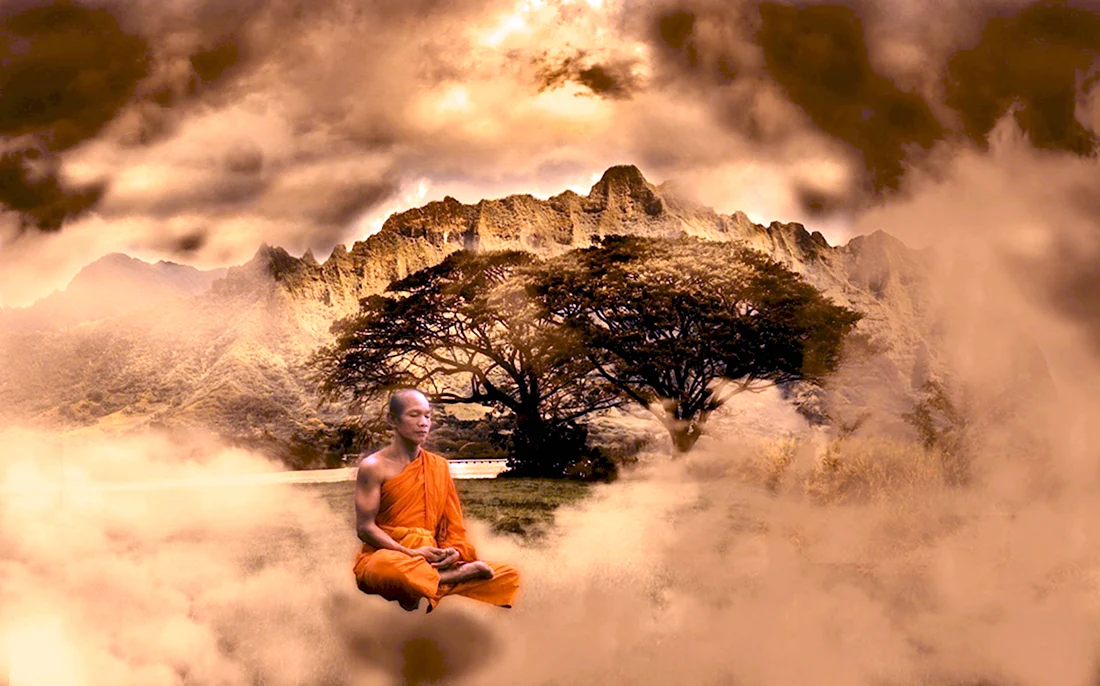Тибетский монах медитирует арт