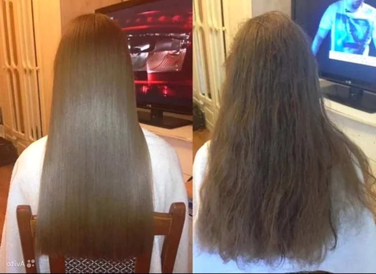 Выпрямление волос утюжком до и после