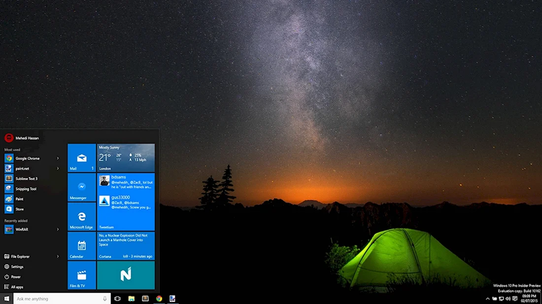 Windows 10 палатка