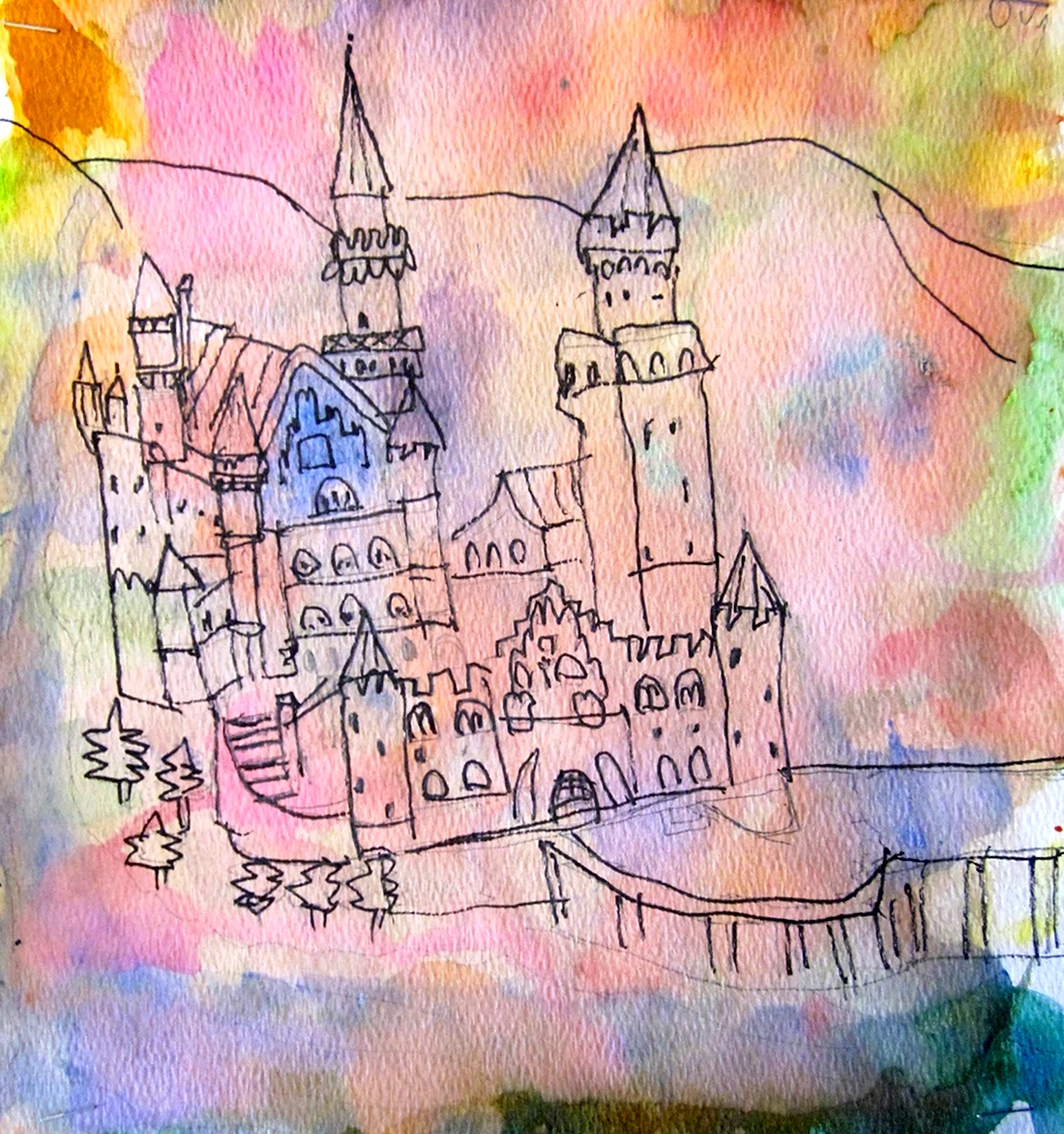 Замок рисунок цветными карандашами