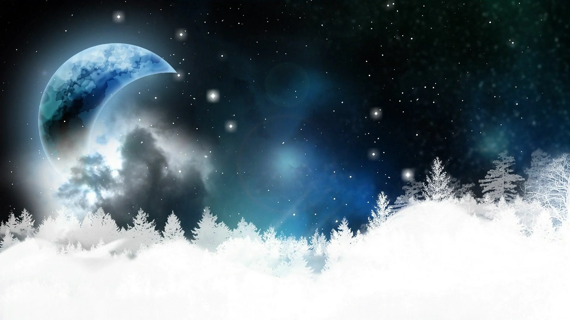 Зима Луна звезды