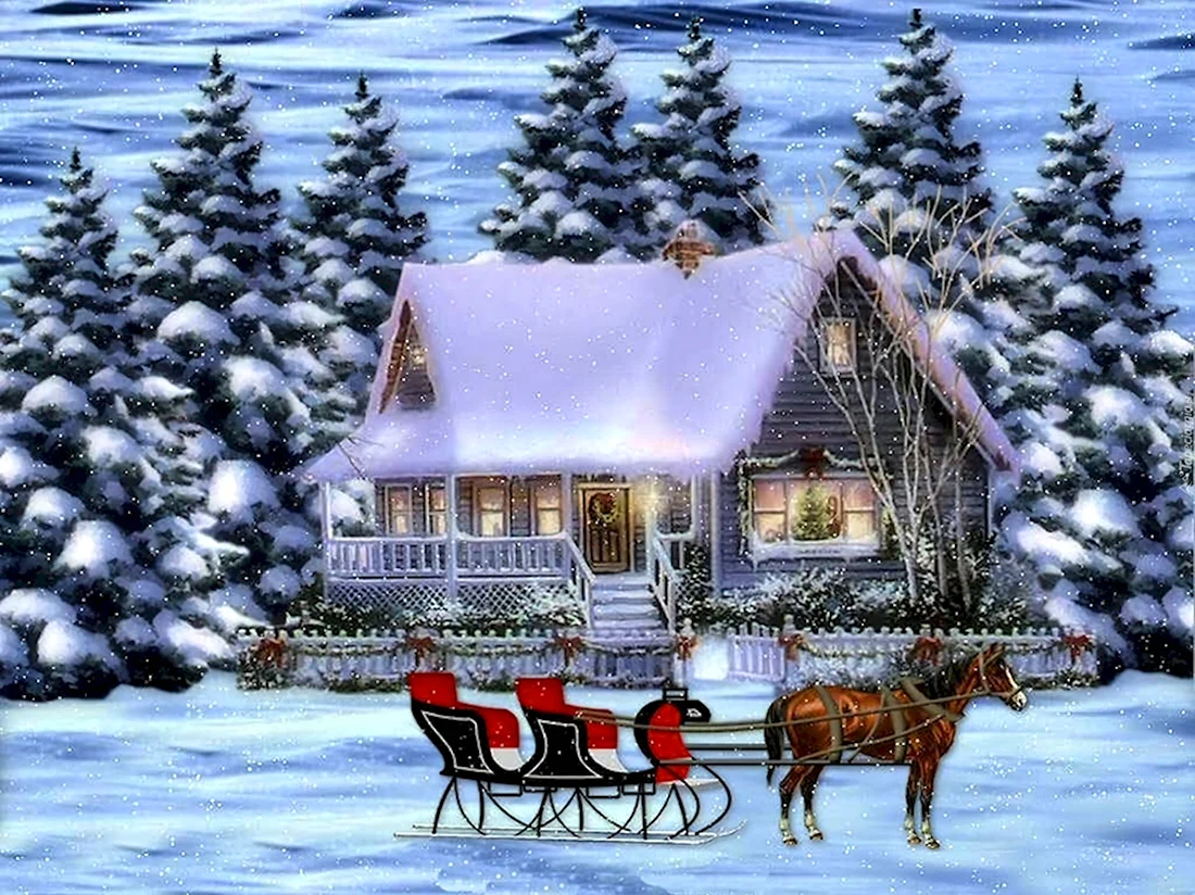 Зимний домик открытка