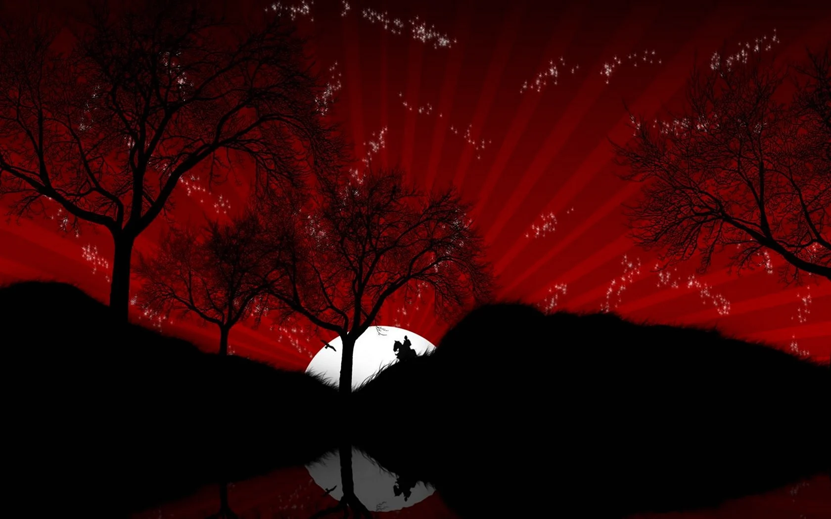 Чёрно красный пейзаж