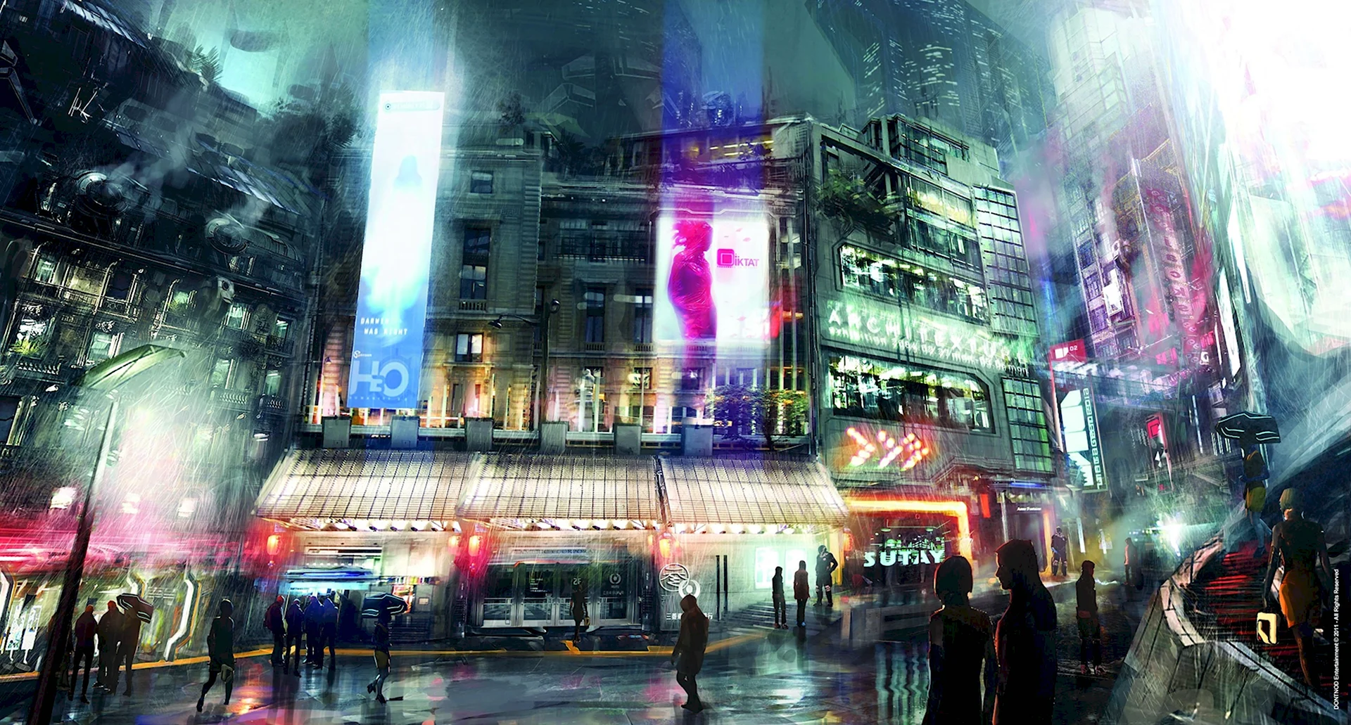Cyberpunk 2077 город толпа