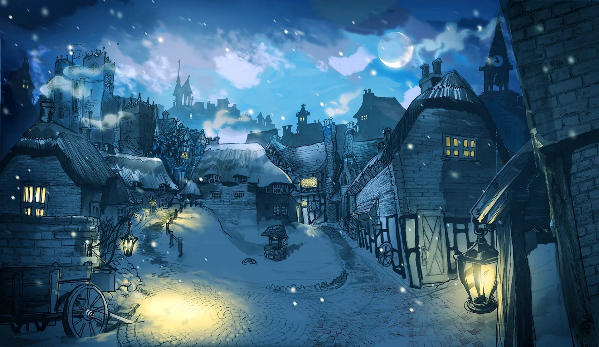 Деревня Хогсмид Гарри Поттер зима Рождество