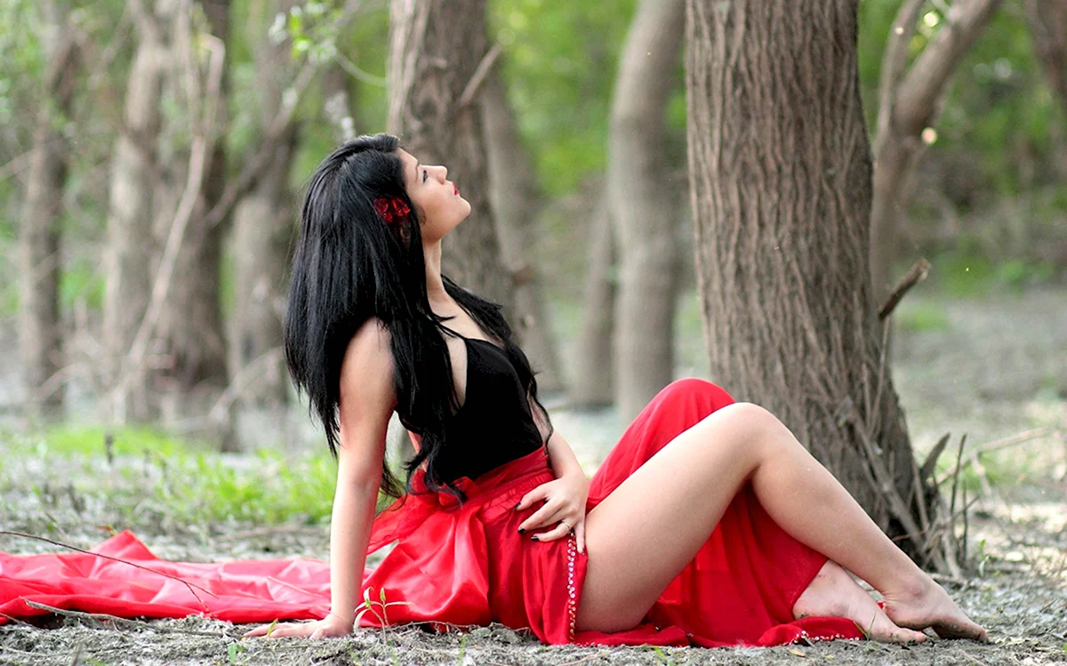 Девушка брюнетка в Красном платье