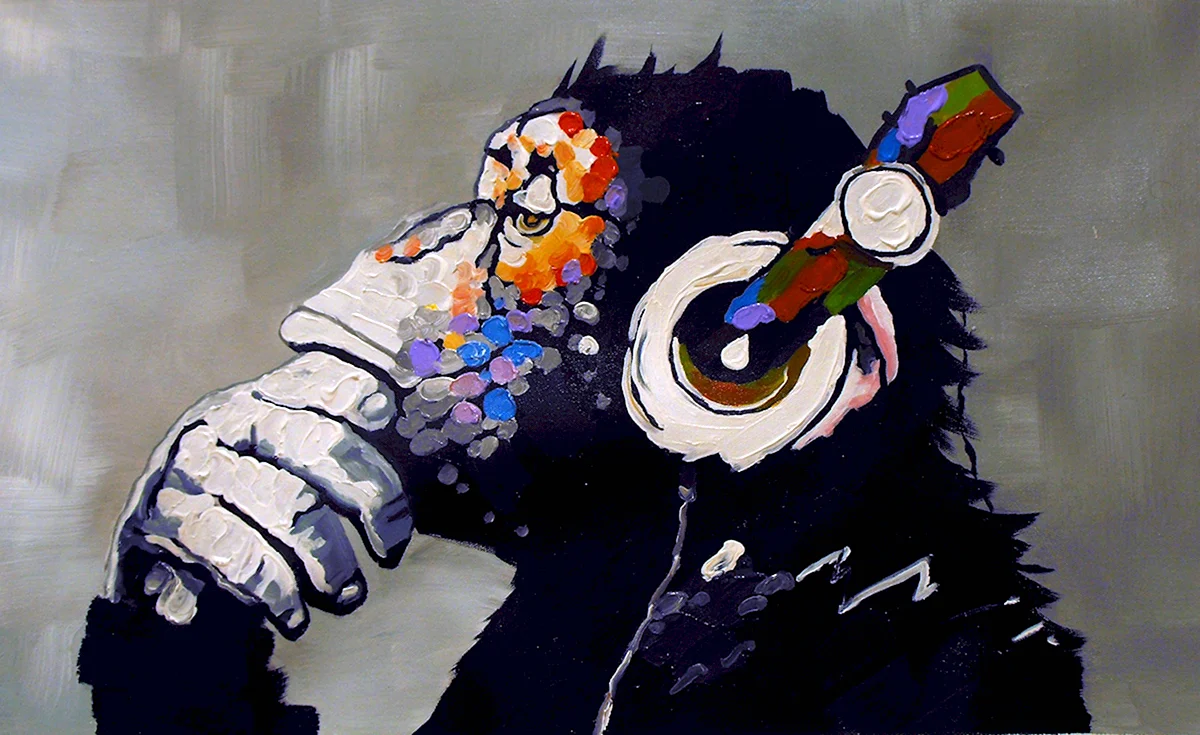 Картина обезьяна с наушниками