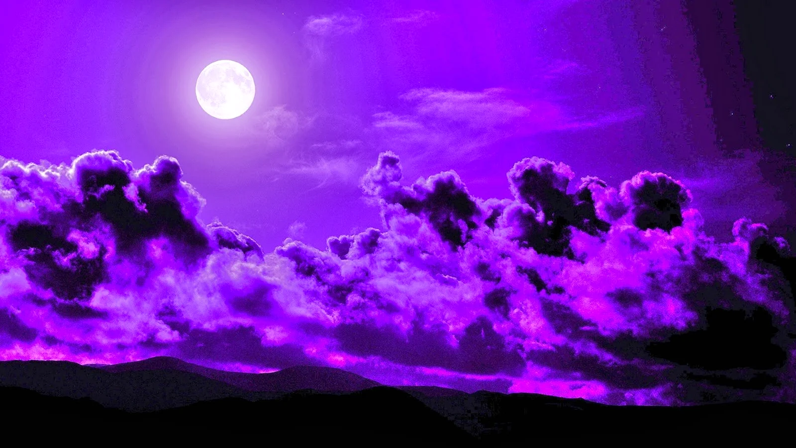 Красивое фиолетовое небо с луной