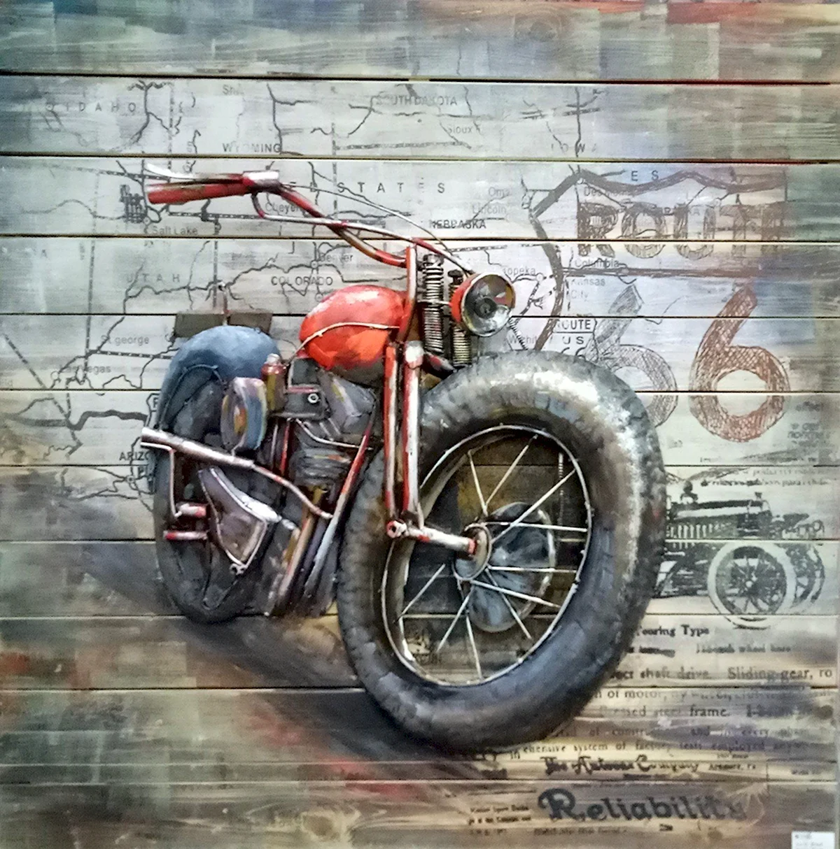 Мотоцикл из металла на стену