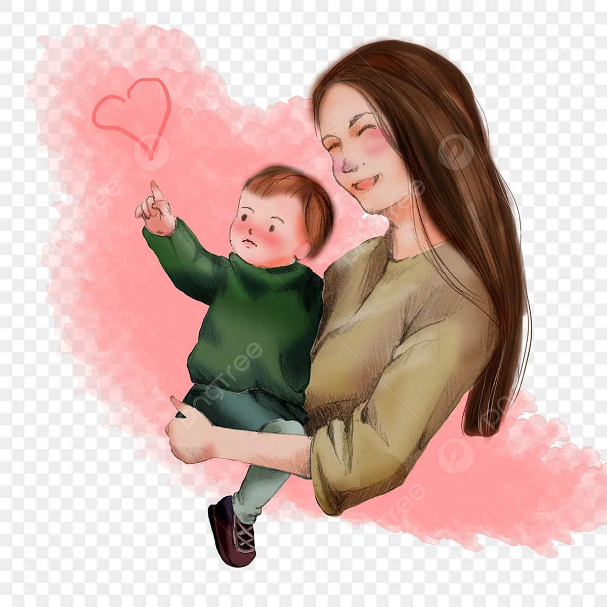 Мультяшные мама с ребенком на руках