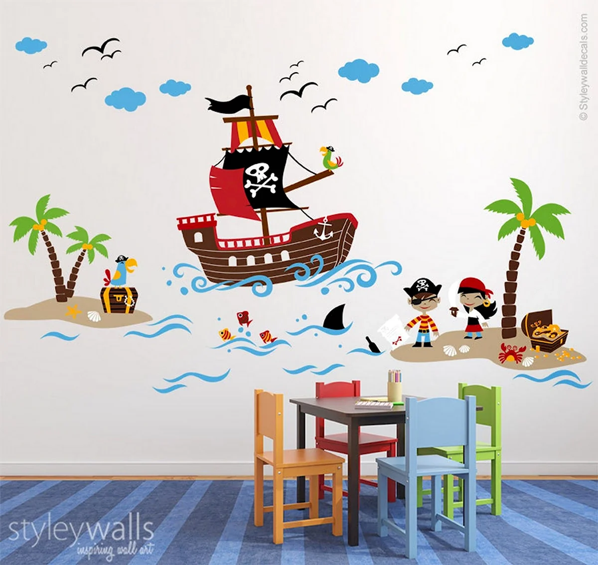 Наклейки для декора детской комнаты пираты