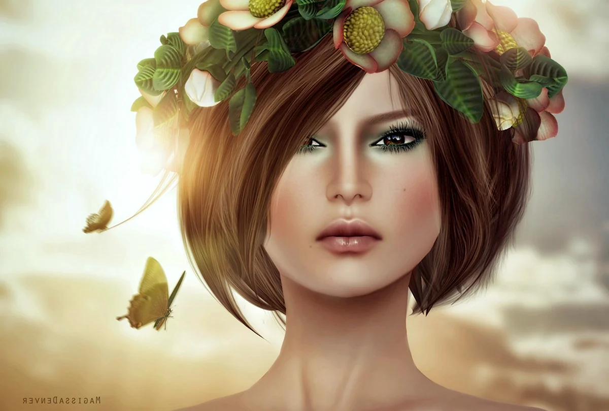 Портрет девушки с цветами в волосах