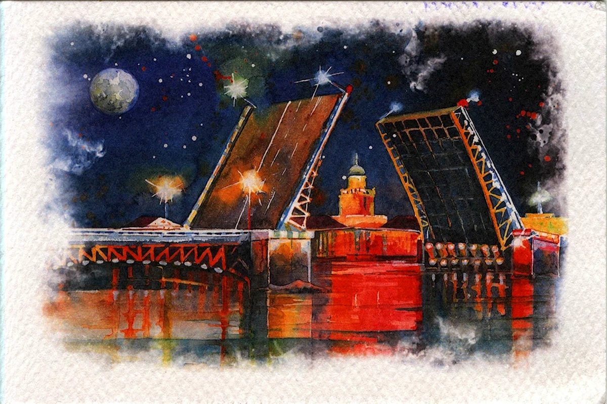 Санкт-Петербург акварель Дворцовый мост