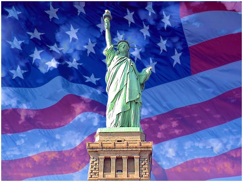 Статуя Америки и флаг
