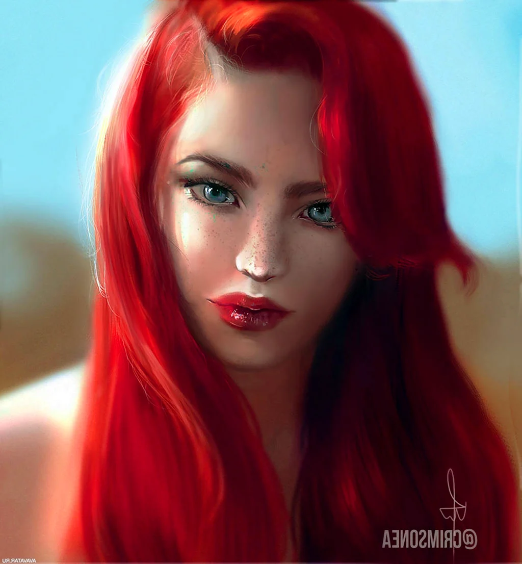 Женщина с красными волосами арт