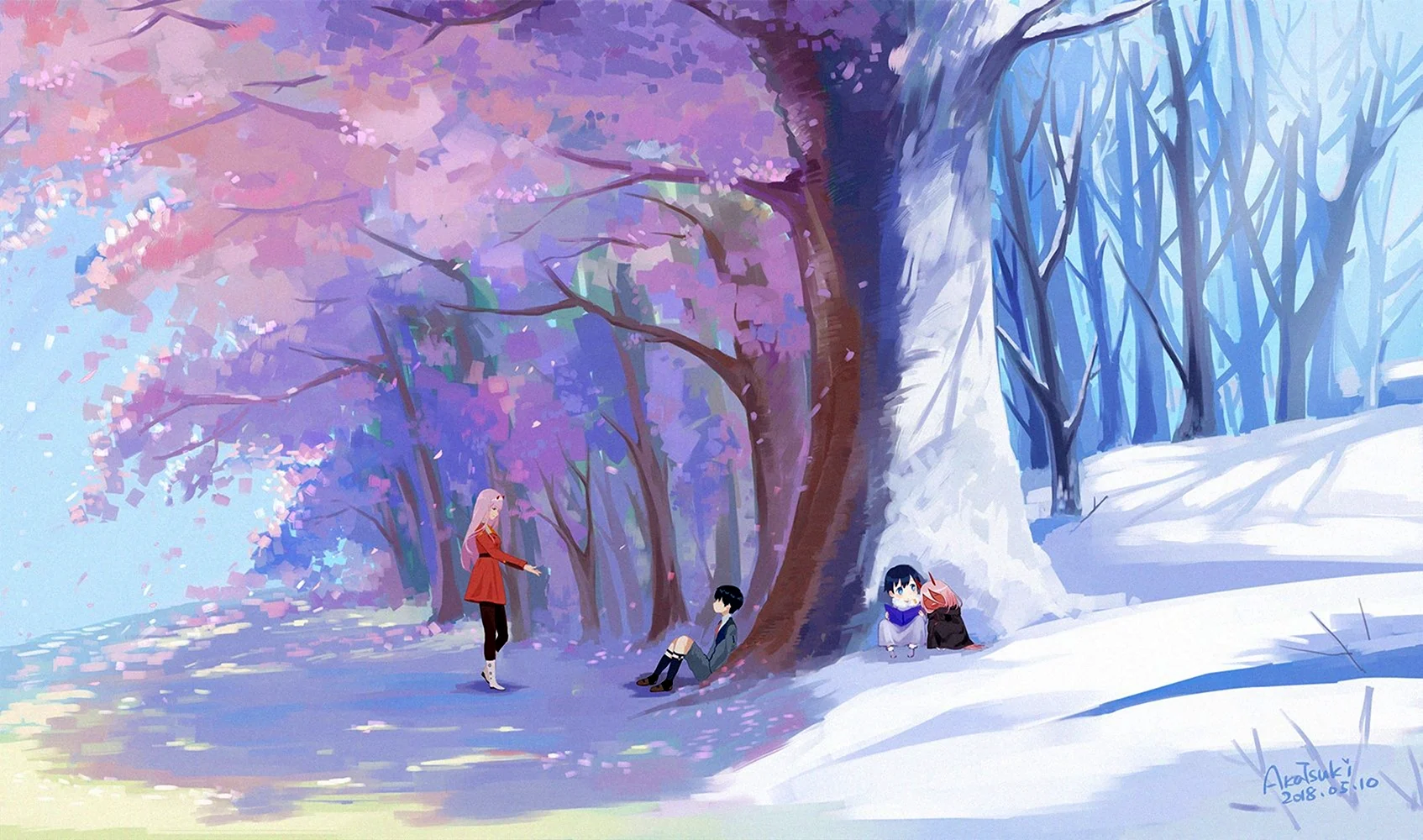 Зимний пейзаж аниме