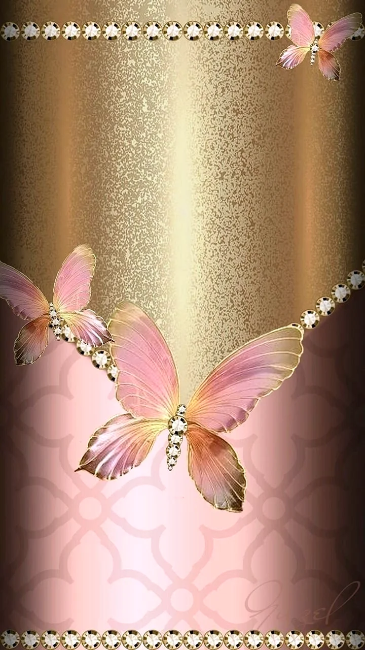 Золотые бабочки на розовом фоне